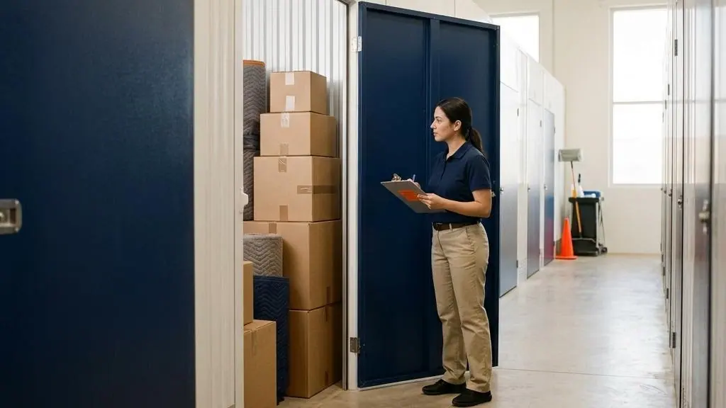 Packed boxes inside a self-storage unit.