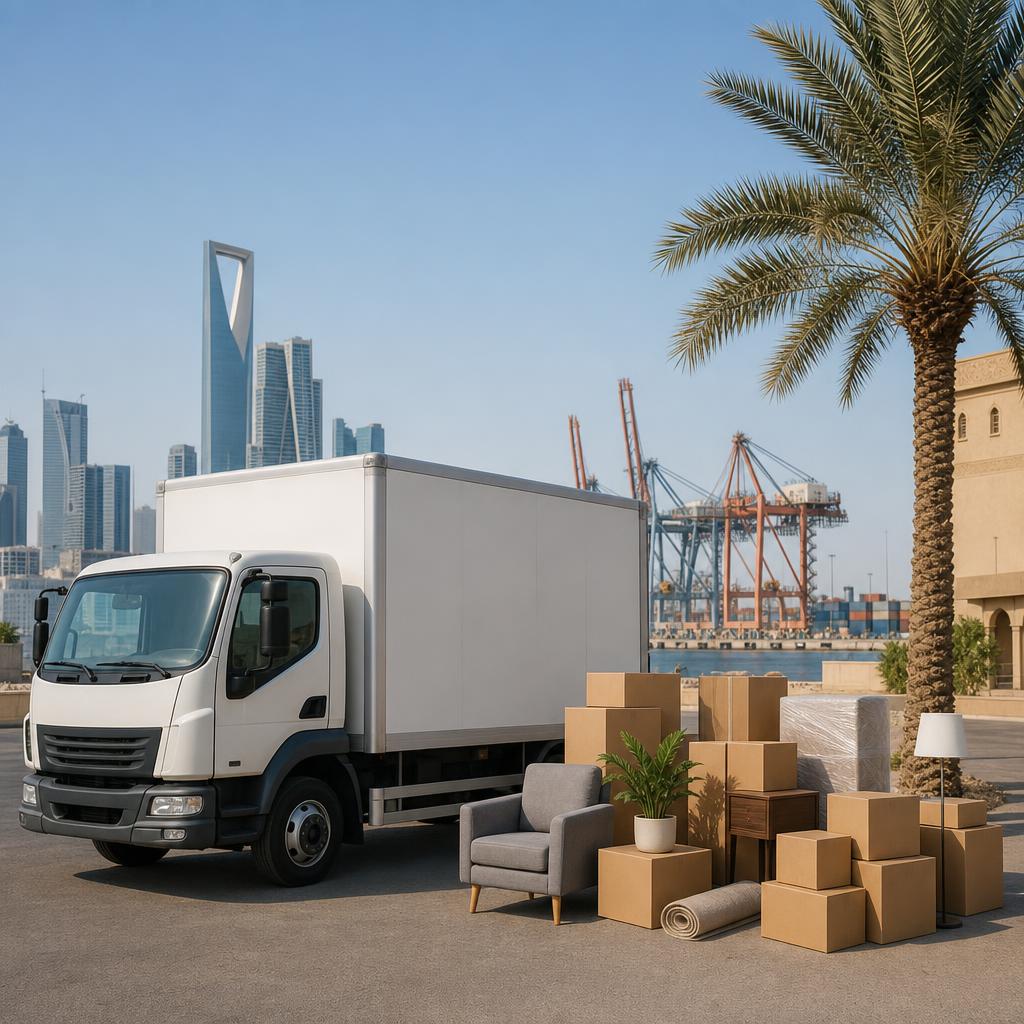 Illustrative moving and logistics scene